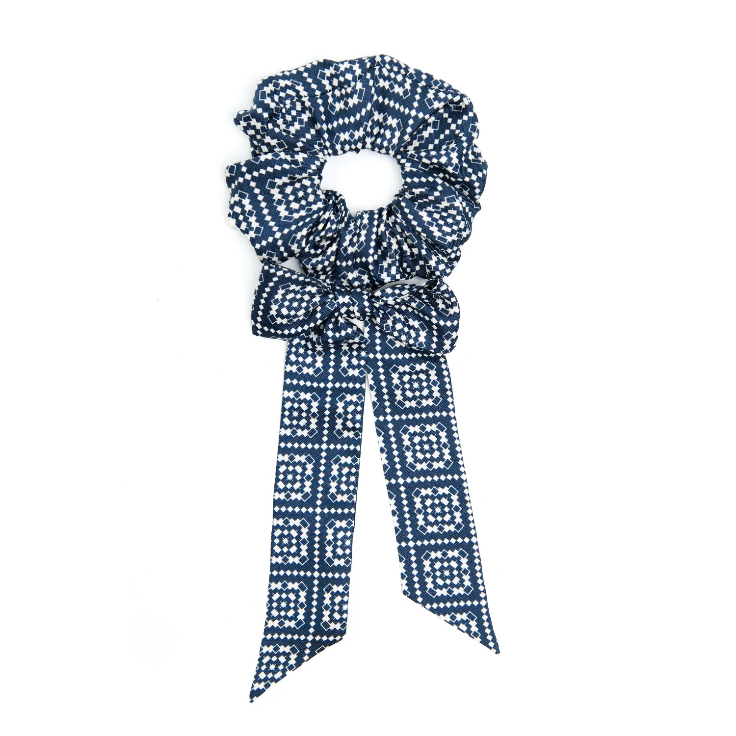 DARK BLUE SILK SCRUNCHIE WITH RIBBONS - Image 4