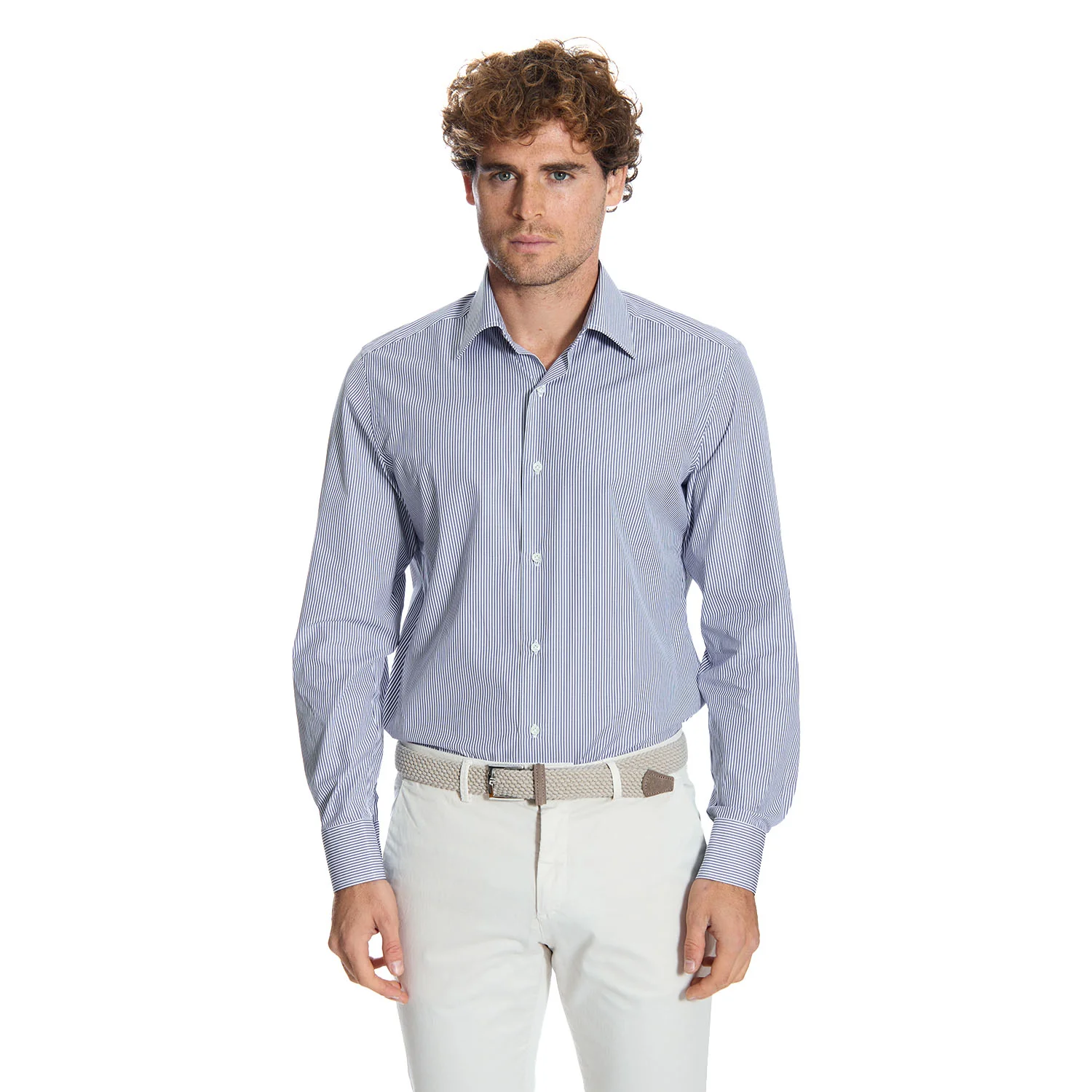 REGULAR WHITE AND BLUE STRIPED CLASSIC SHIRT - Image 9